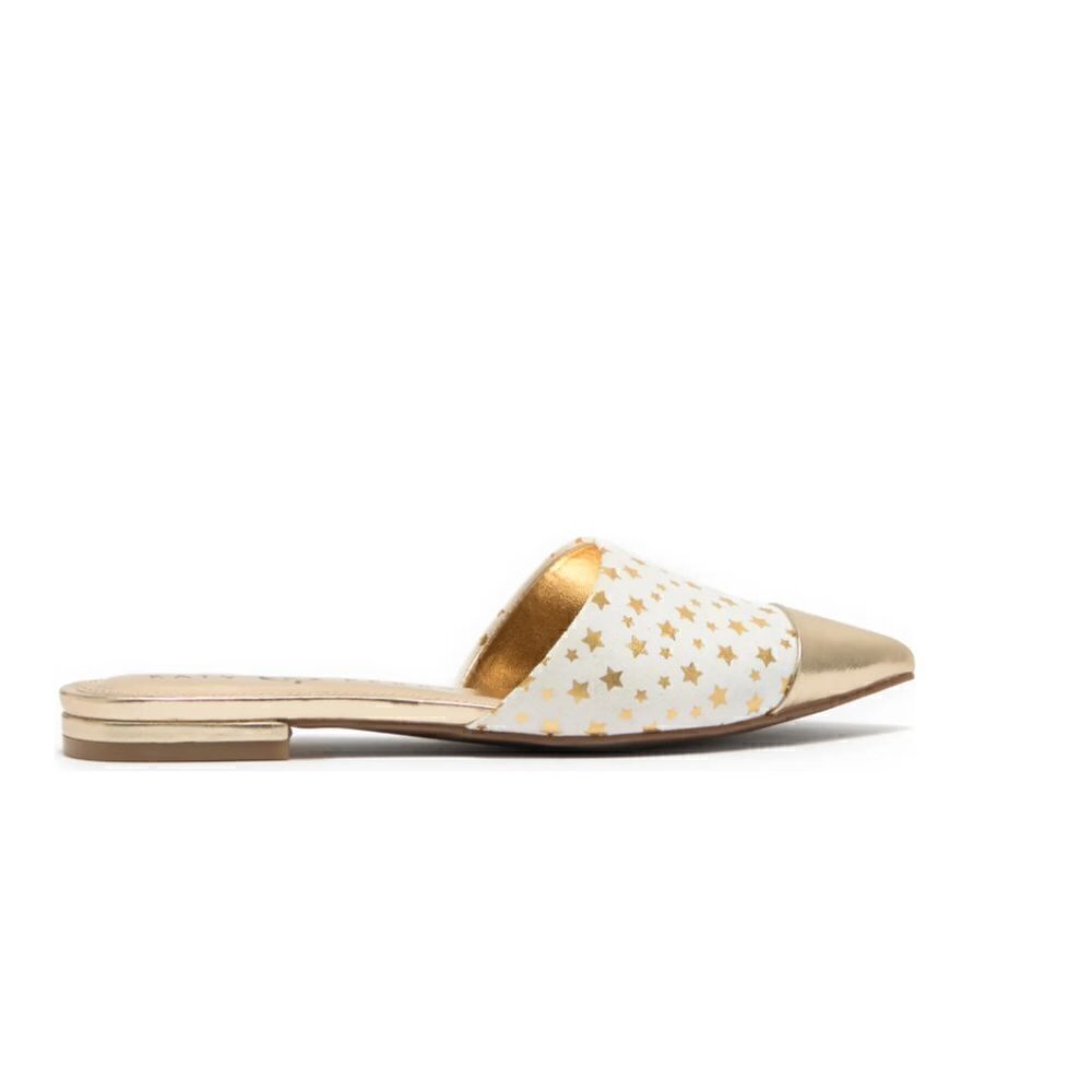 Katy Perry Women's Size 7.5 The Tarin Metallic Star Print Mule Gold White - Picture 4 of 5